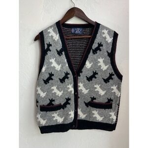 Vintage Lady Avon Scottish‎ Shetland Sweater Vest M Button Novelty Dog Grandma
